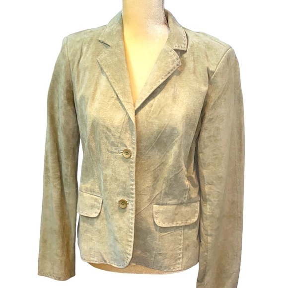 New Frontier sage green 💯 suede jacket/ blazer. Floral lining. Size 10. NWOT. - Picture 1 of 12